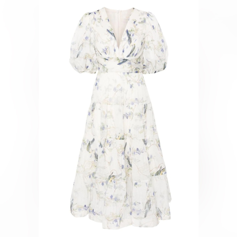 ZIMMERMANN Blue Birds-print plissé maxi dress